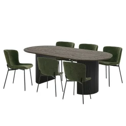 Ens. table ovale décor bois foncé + 6 chaises vertes MATERA