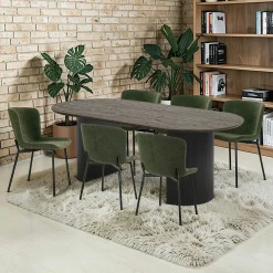 Ens. table ovale décor bois foncé + 6 chaises vertes MATERA
