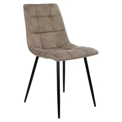 Ens. table ronde blanche + 4 chaises microfibre marron OTTA