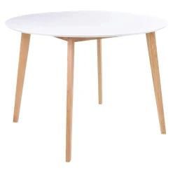 Ens. table ronde blanche + 4 chaises microfibre marron OTTA