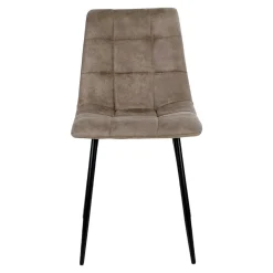 Ens. table ronde blanche + 4 chaises microfibre marron OTTA