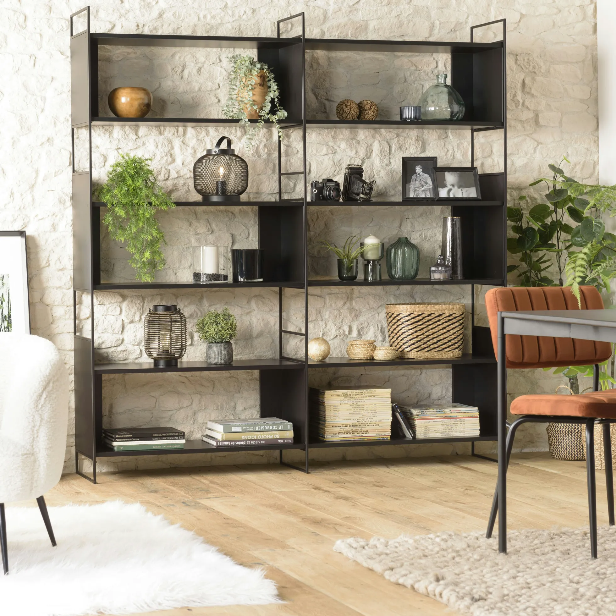 Etagère bois noir et métal 10 niches CORUMBA