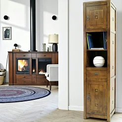 Etagère colonne 2 portes 1 tiroir hévéa H190cm TESSA