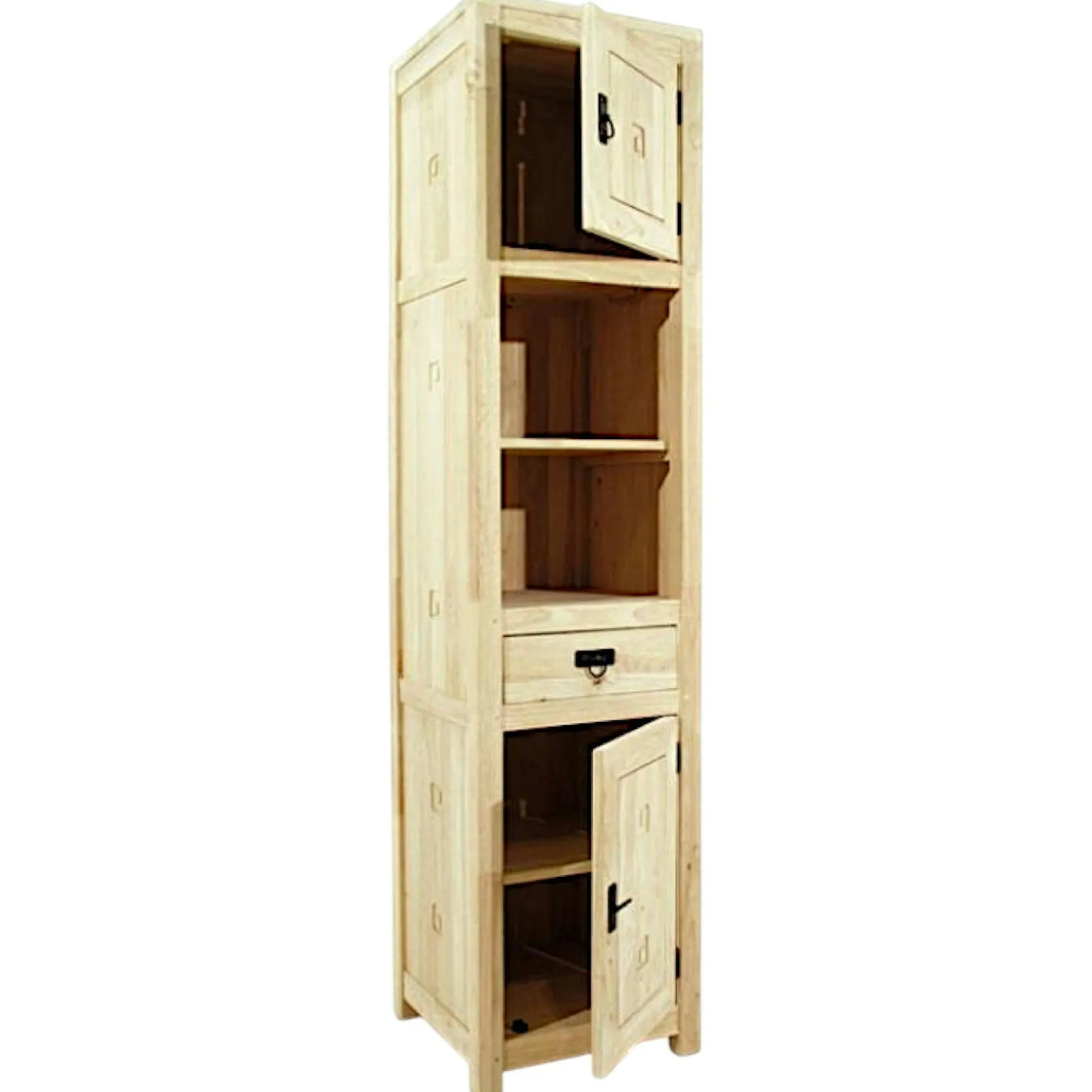 Etagère colonne 2 portes 1 tiroir hévéa H190cm TESSA