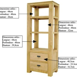 Etagère colonne 2 tirois hévéa massif H170cm HELENA