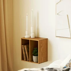 Etagère cube murale 2 niches bois de chêne 30 cm VARDE