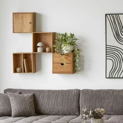 Etagère cube 2 tiroirs bois de chêne 30 cm VARDE
