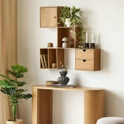 Etagère cube 2 tiroirs bois de chêne 30 cm VARDE