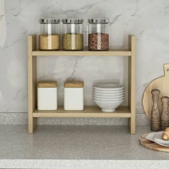 Etagère cuisine à poser effet chêne clair - 2 niveaux MARFA