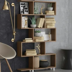 Etagère déstructurée effet bois de noyer - pieds métal JENA