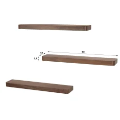 Etagère murale bois foncé à plateau épais 60 cm (lot de 3) NAKO