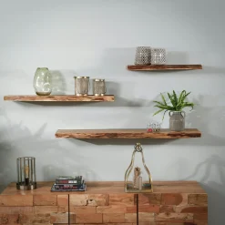 Etagère murale bois massif bordure naturelle 120 cm MELBOURNE