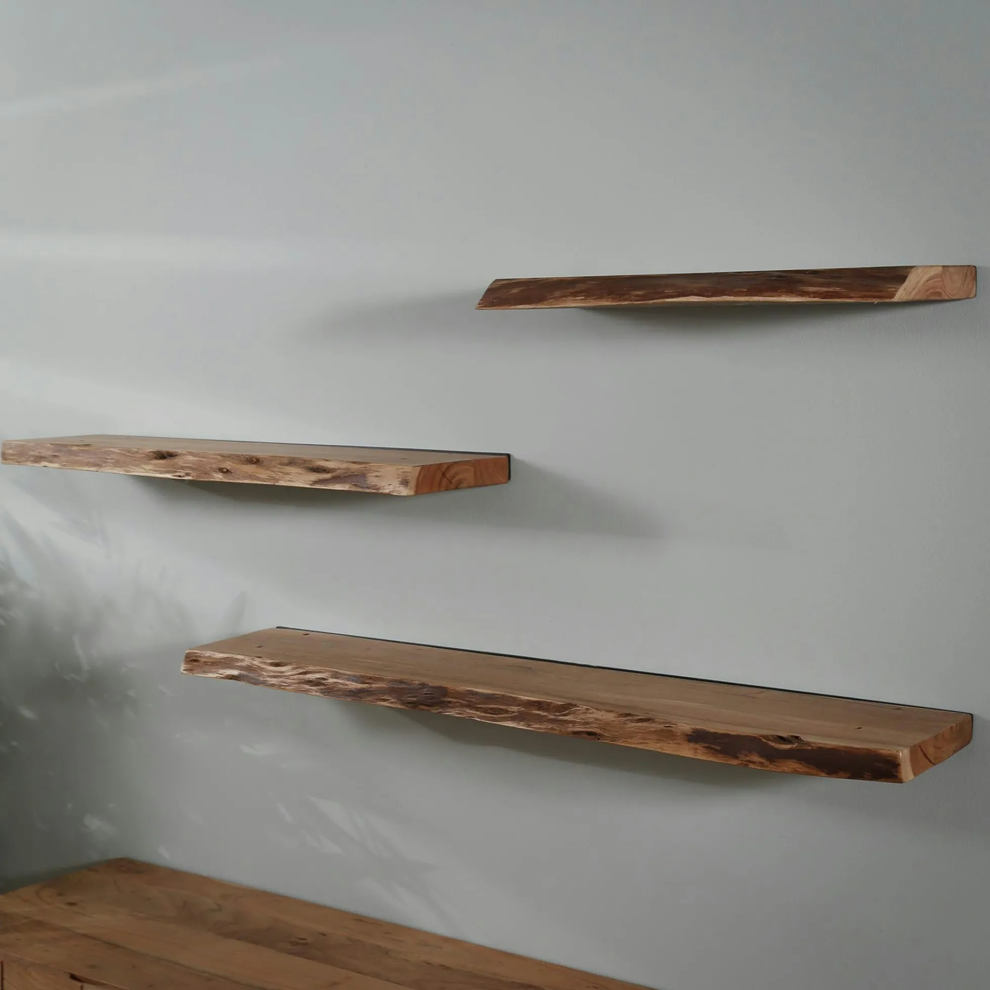 Etagère murale bois massif bordure naturelle 120 cm MELBOURNE