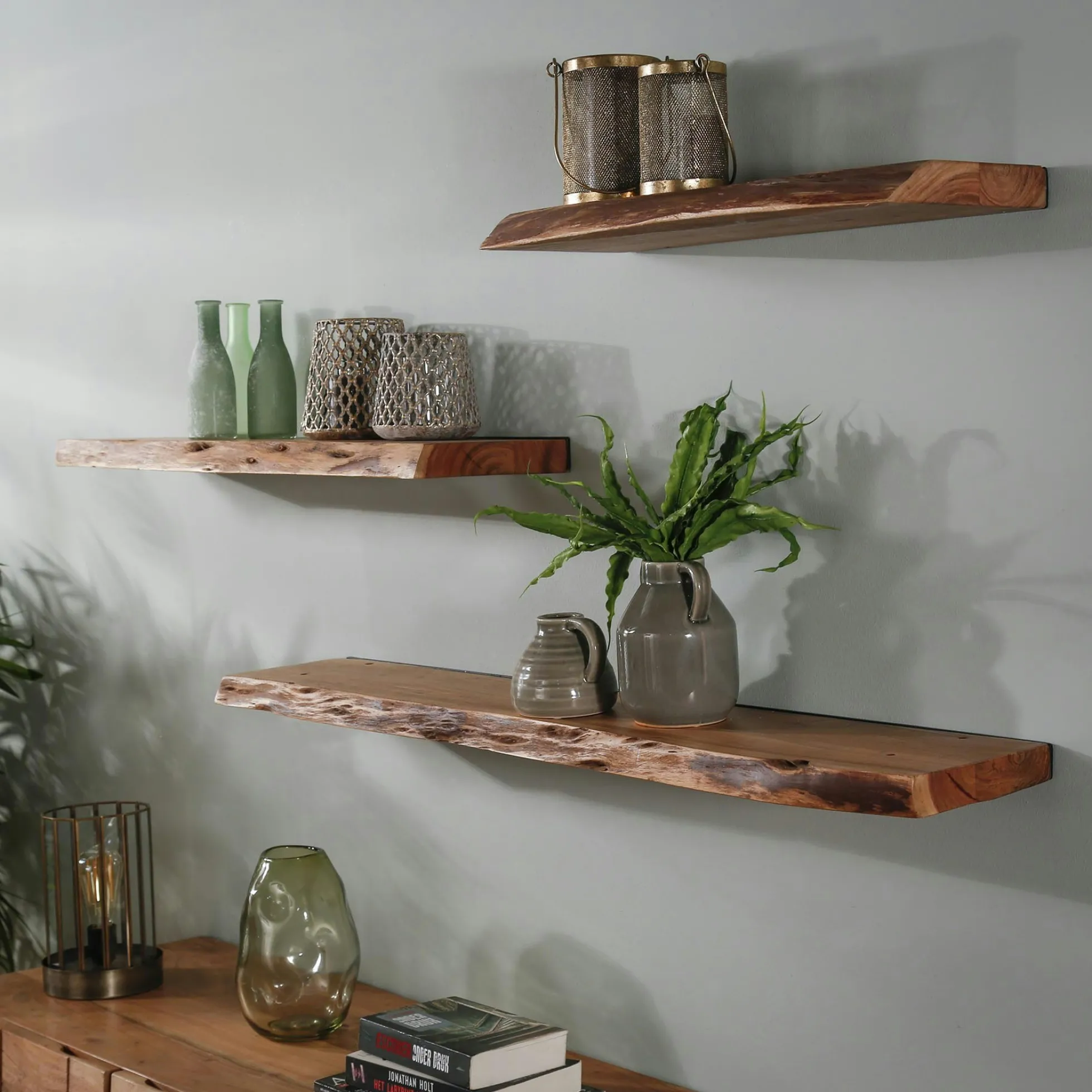 Etagère murale bois massif bordure naturelle 120 cm MELBOURNE