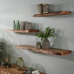 Etagère murale bois massif bordure naturelle 90 cm MELBOURNE