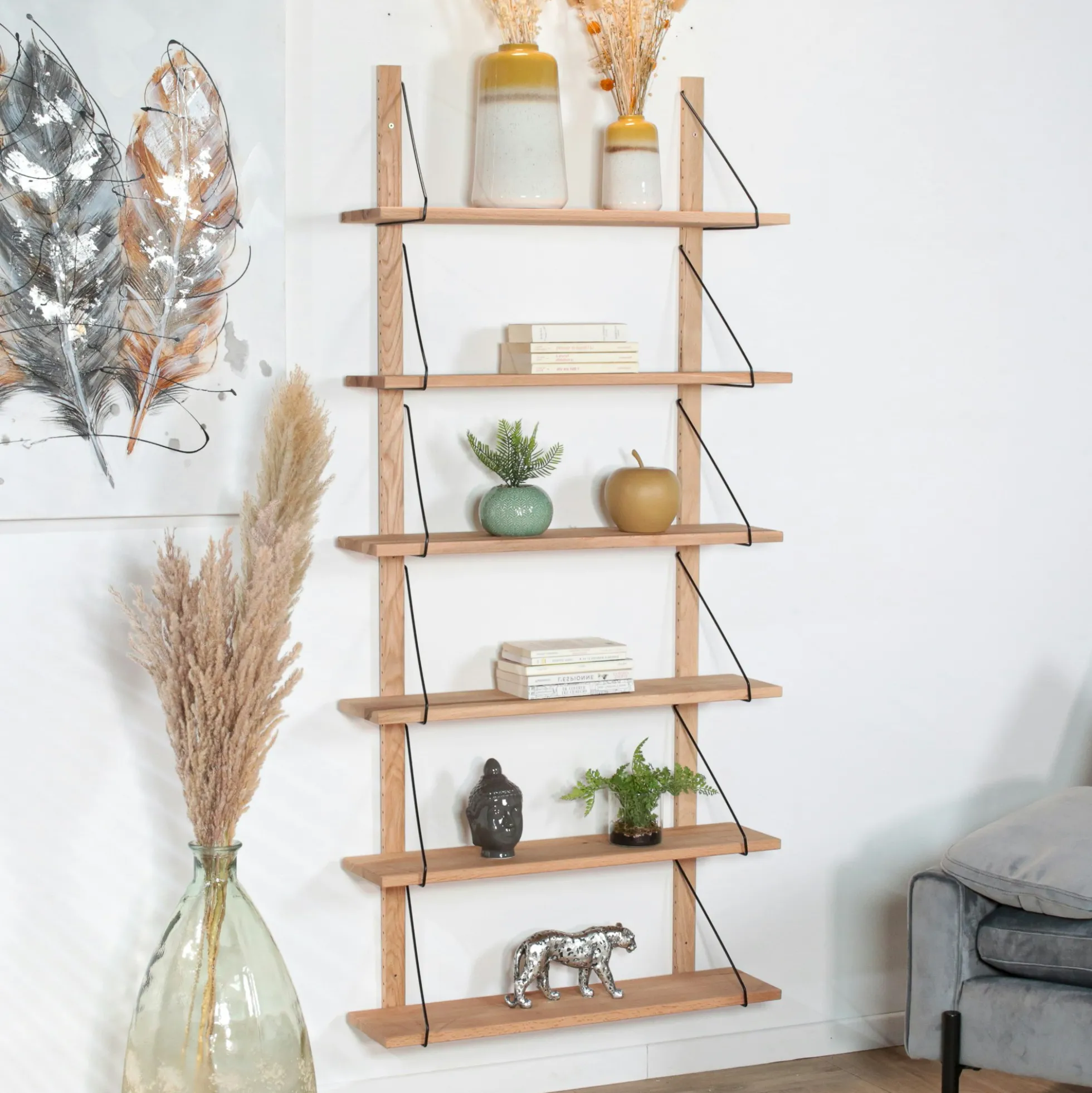 Etagère murale bois massif 6 plateaux (bois blanc) PALERME