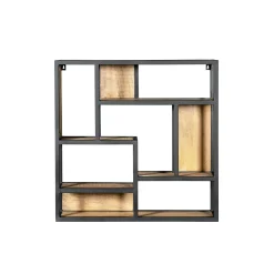Etagère murale design carré bois clair métal noir RIVANO