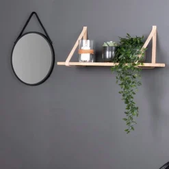 Etagère murale en bois et cuir brun 120 cm TALLINN