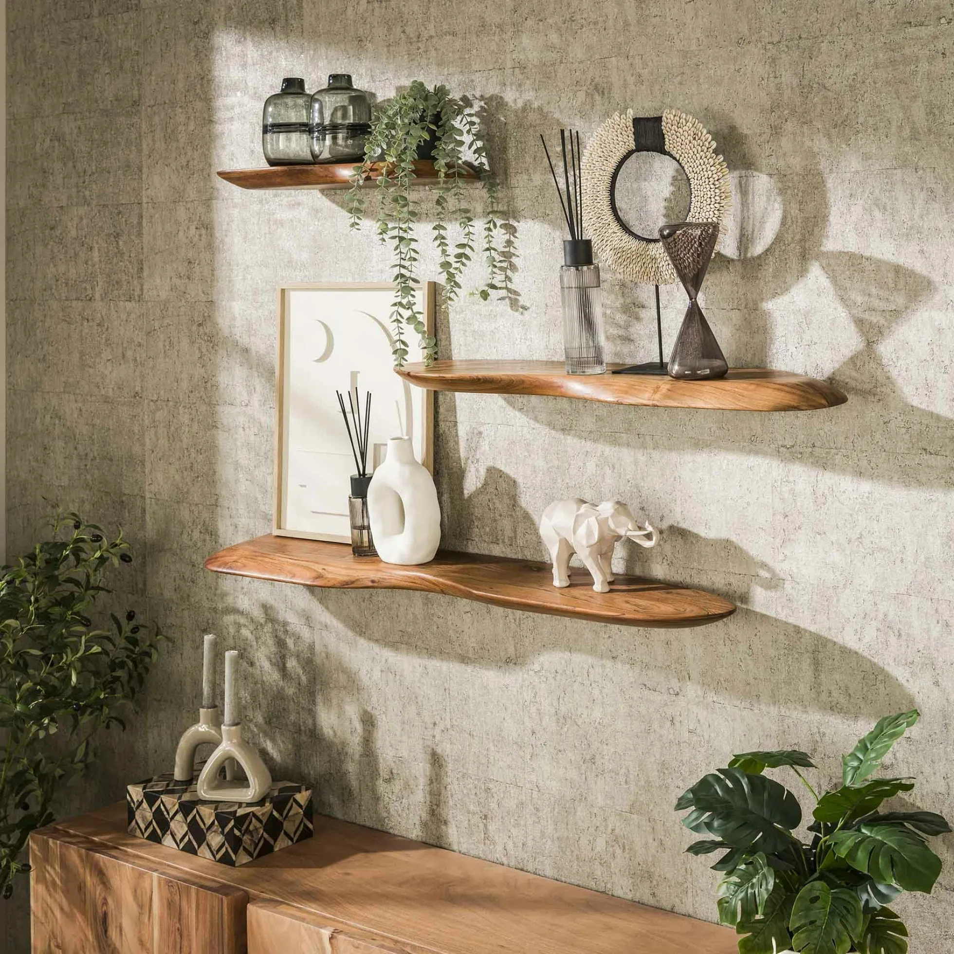 Etagère murale organique en bois d'acacia 60 cm MELBOURNE