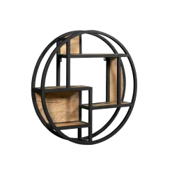 Etagère murale ronde bois clair métal noir RIVANO