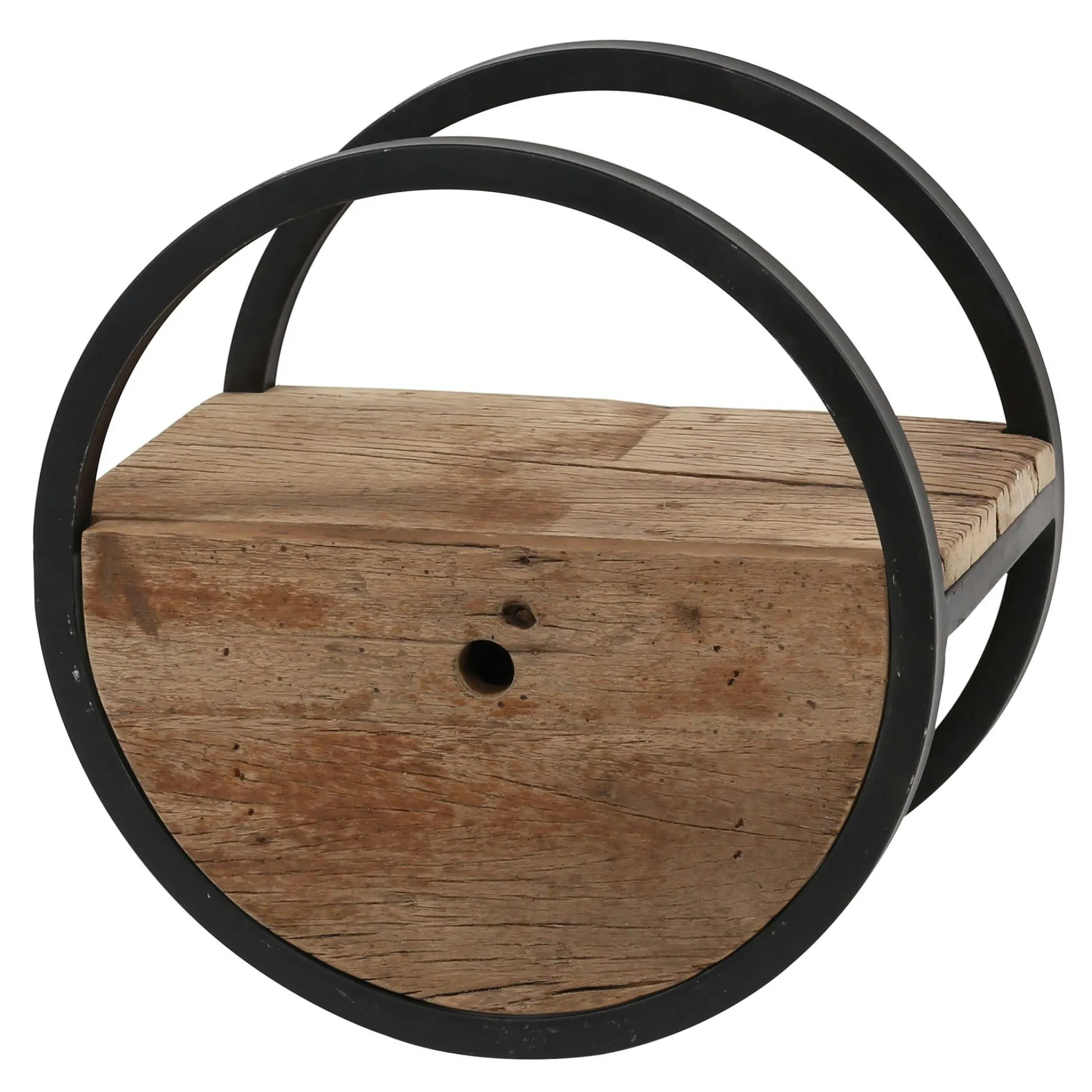 Etagère murale ronde bois recyclé brut 1 tiroir D40 cm CYCLADES