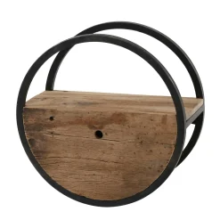 Etagère murale ronde bois recyclé brut 1 tiroir D50 cm CYCLADES