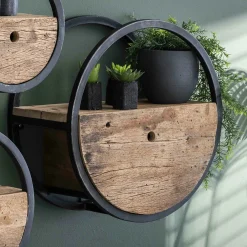 Etagère murale ronde bois recyclé brut 1 tiroir D50 cm CYCLADES