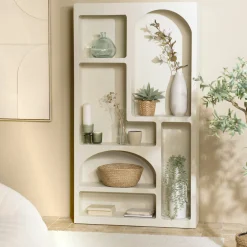 Etagère 6 niches 100x26cm en bois peint couleur beige NELIA