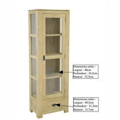 Etagère vitrée hévéa 60x170cm HELENA