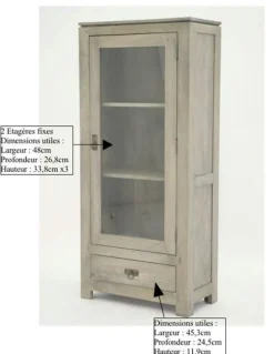Etagère vitrée hévéa 60x140cm HELENA