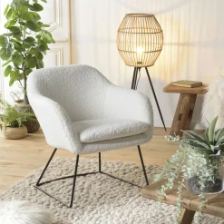 Fauteuil blanc contemporain en tissu bouclette TIM