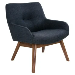 Fauteuil bleu foncé avec structure en bois de noyer BERLIN