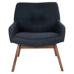 Fauteuil bleu foncé avec structure en bois de noyer BERLIN