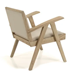Fauteuil bois exotique clair tissu beige DIKA