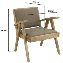Fauteuil bois exotique clair tissu kaki DIKA
