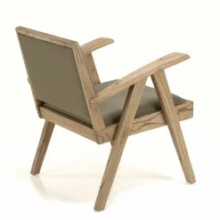 Fauteuil bois exotique clair tissu kaki DIKA