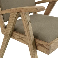 Fauteuil bois exotique clair tissu kaki DIKA