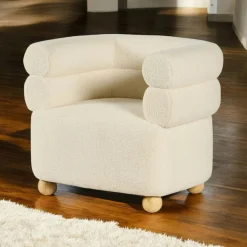 Fauteuil cabriolet design tissu bouclé blanc IENA