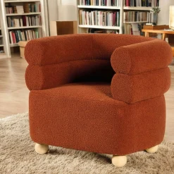 Fauteuil cabriolet design tissu bouclé terracotta IENA