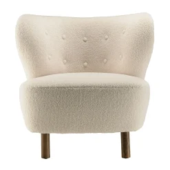 Fauteuil capitonné tissu bouclette blanc TIM