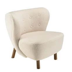 Fauteuil capitonné tissu bouclette blanc TIM
