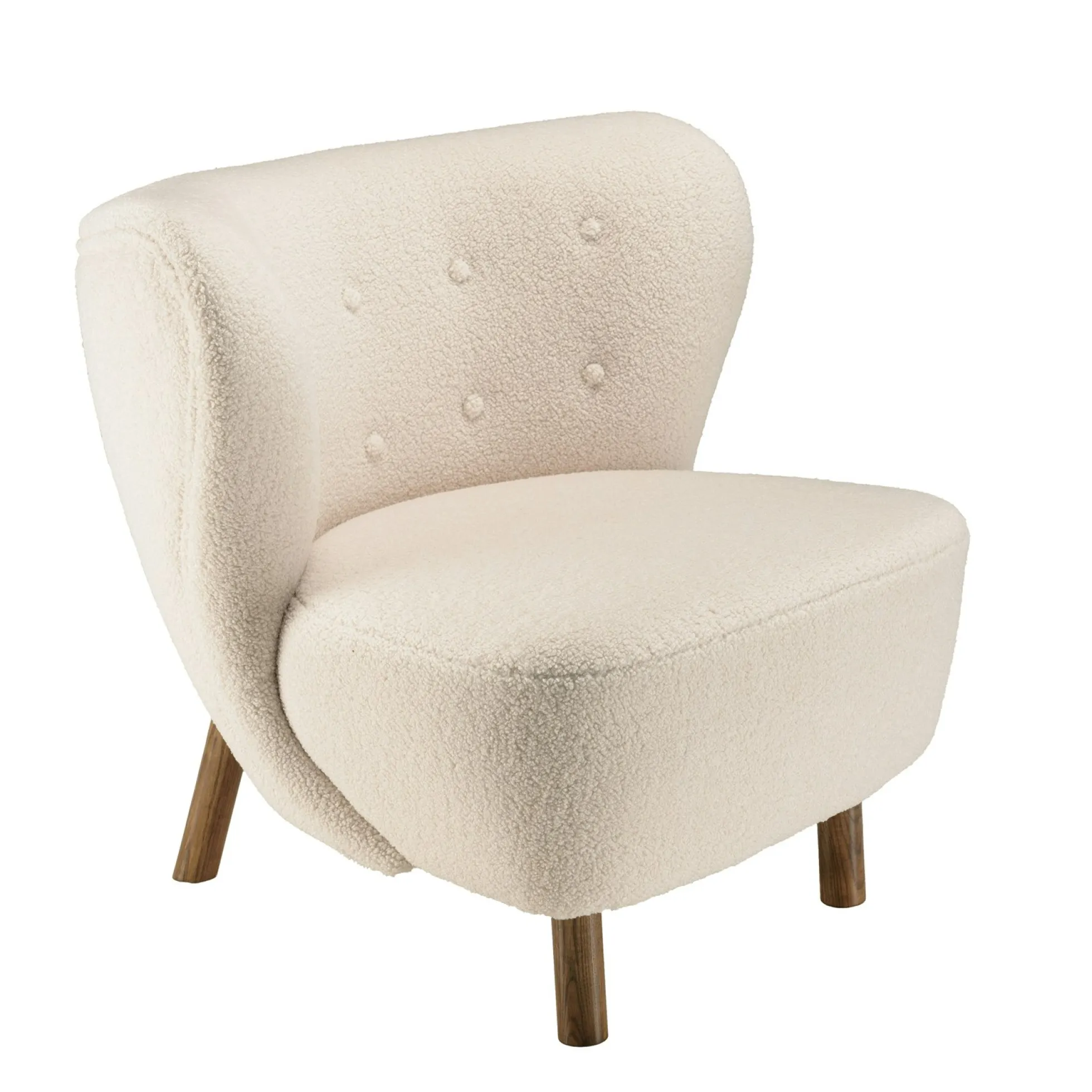 Fauteuil capitonné tissu bouclette blanc TIM