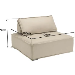Fauteuil chauffeuse tissu capitonné beige avec coussin