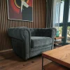 Fauteuil chesterfield en tissu anthracite chiné YORK