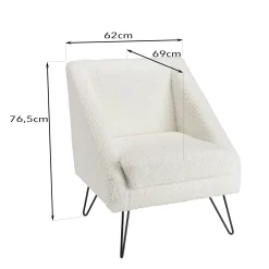 Fauteuil club blanc tissu bouclette TIM