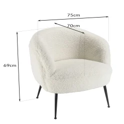 Fauteuil club tissu bouclette blanc TIM