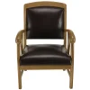 Fauteuil colonial teck assise cuir brun DIKA