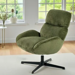 Fauteuil confort pivotant en velours côtelé vert IENA