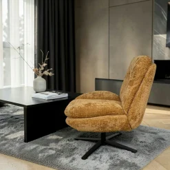Fauteuil confort pivotant tissu doux moutarde IENA