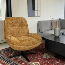 Fauteuil confort pivotant tissu doux moutarde IENA